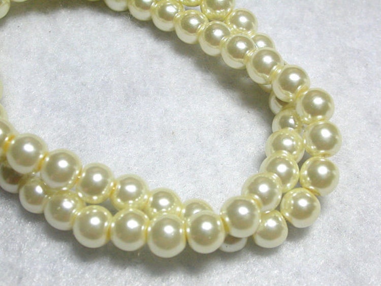 Pale Yellow Ivory Pearls 6mm Glass Pearl Rounds by CactusWrenBeads