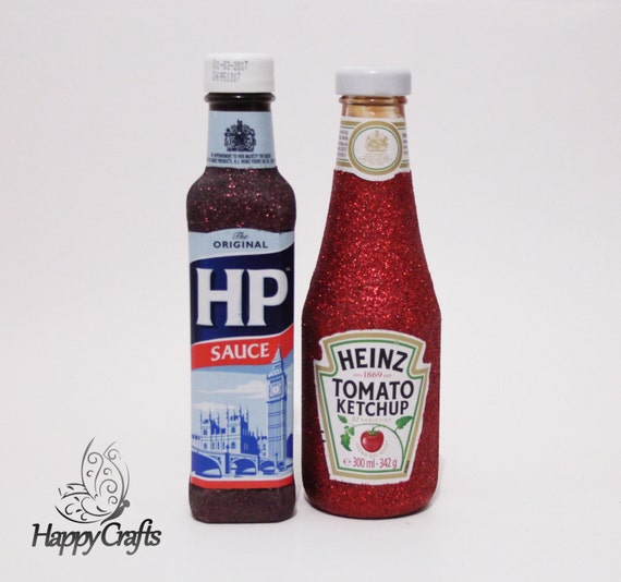 Glitter Heinz Tomato Ketchup Brown HP Sauce Glass