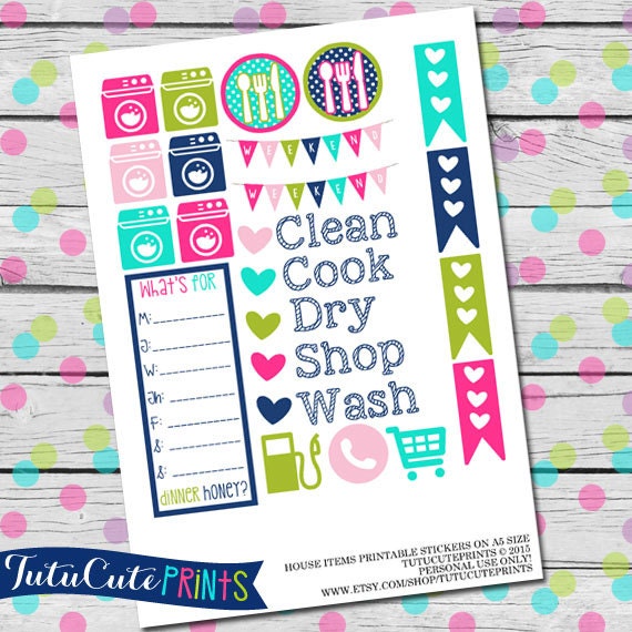 house items pdf printable stickers a5 size sheet by