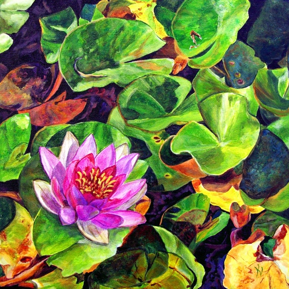 Original Acrylic Painting of Water Lilies on by KNobleStudio