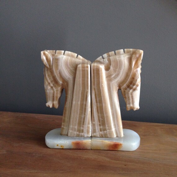 Vintage onyx horse head bookends