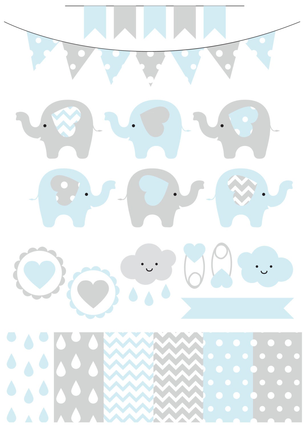 Download Premium baby shower vector clipart Baby elephants blue and