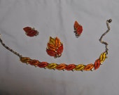 LISNER VINTAGE Orange Leaf 16" necklace 1 1/2" pin and Matching Earrings