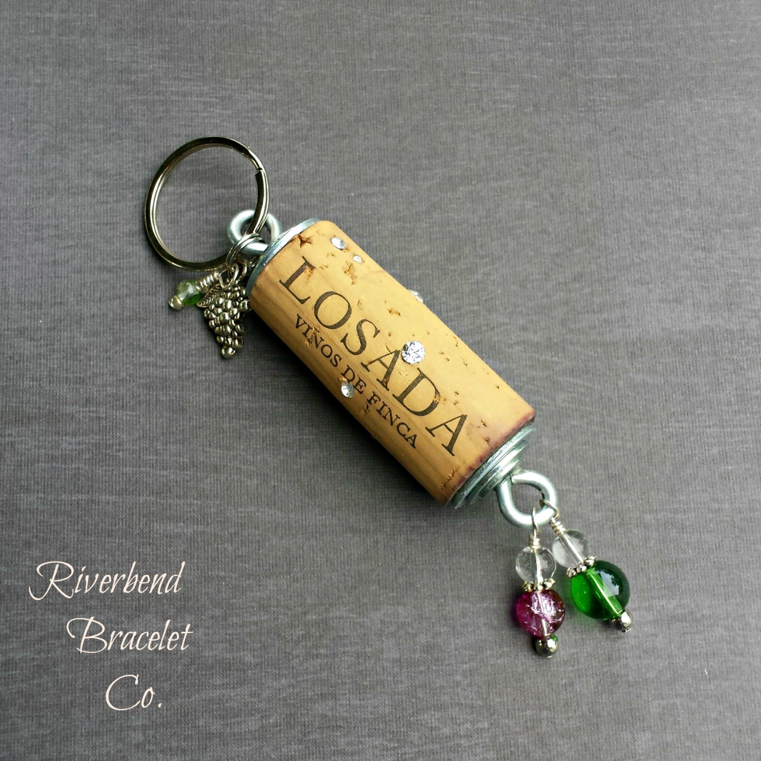 Floating Keychain Wine Cork Keychain Beaded by RiverbendBraceletCo