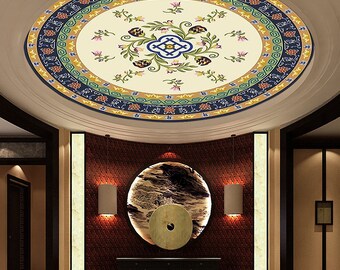 Large Wood Ceiling Mural Chinese Painting,Crystal Lamp,Bedroom,Living Room,Hotel Decal 05075