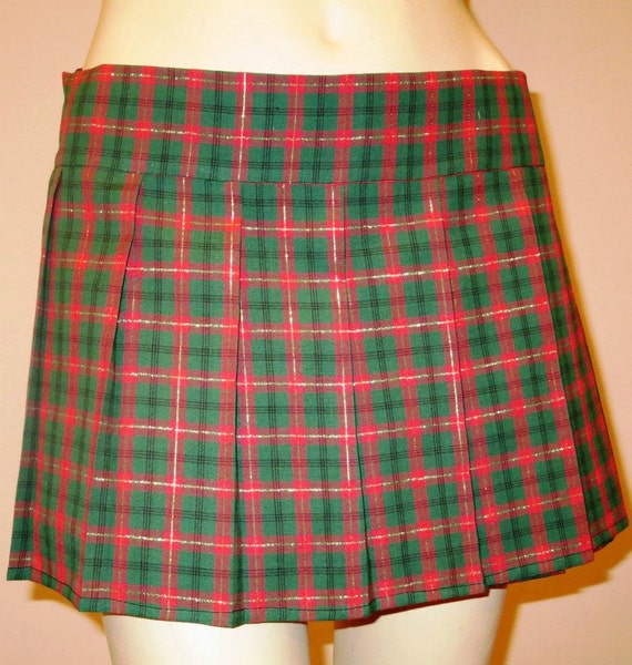 Items similar to Green Red Pleated Plaid SkirtChristmas Color Skirt