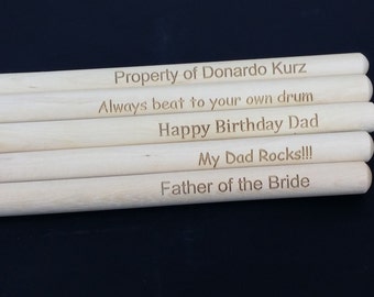 1 Pair Personalized Drumsticks,Custom Laser Engraved Maple Drumsticks, Sizes 5A, 2B or 5B, fathers day