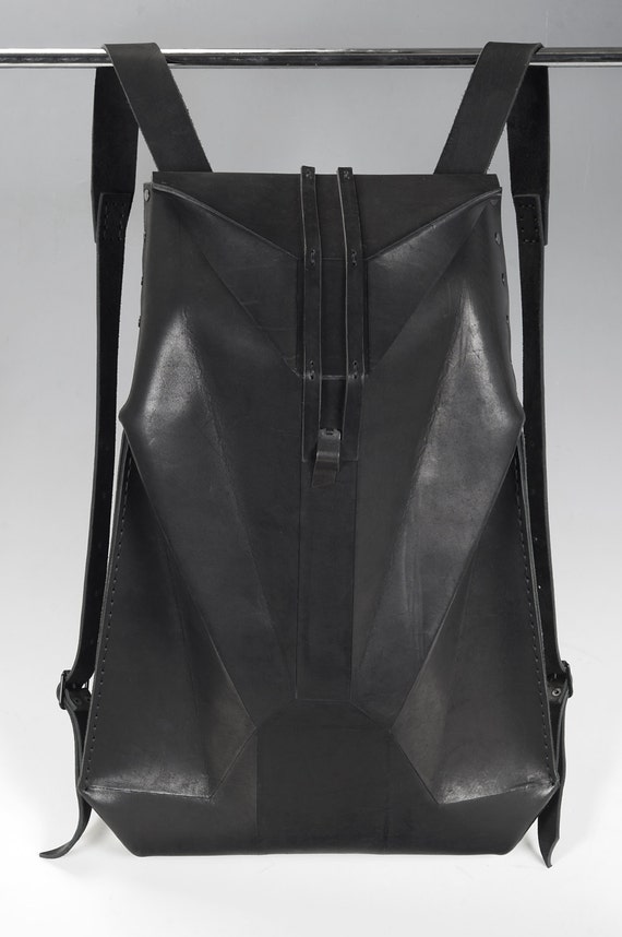Black Leather Backpack GEO GRANITE