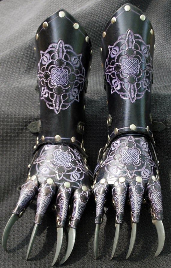 Black Leather glove Dragon Claw Gauntlets / by RedWolfLeather