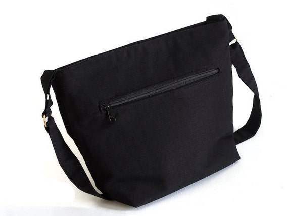 Black Cotton Twill Shoulder Bag, Recessed Zipper Shoulder Bag, One of ...