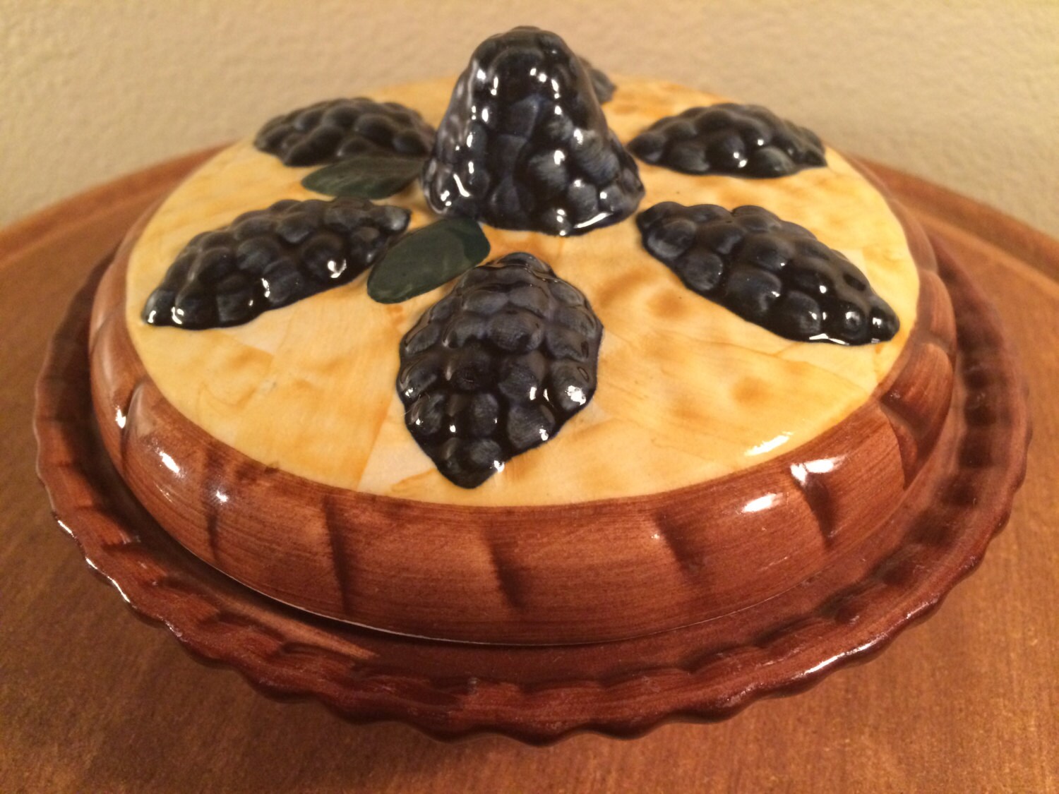 Ceramic Miniature Ramekin Pie Pan Decorated and Lidded with