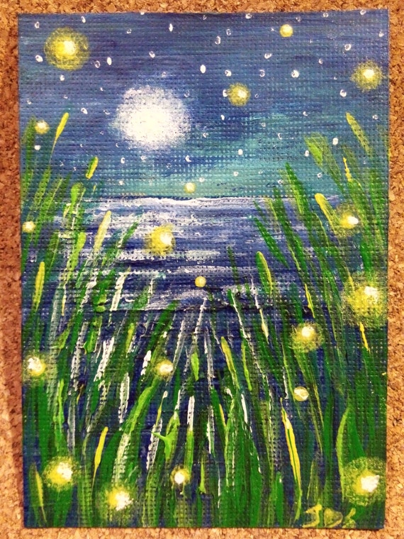 Original ACEO Art Card Firefly Painting Acrylic 110 lb. 2.5