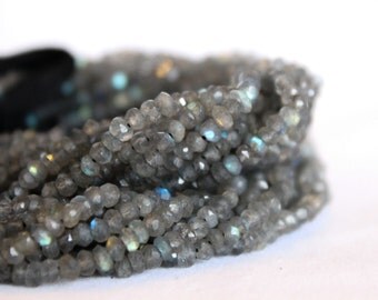 Labradorite Beads - Full Strand 13.5" - 3mm x 4mm Rondelle Beads - Faceted Beads - Gray Beads - Wholesale Beads - Gemstone Findings / GB-007