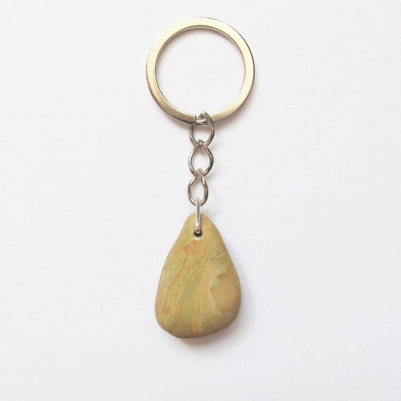 Natural stone keychain Natural stone keyring key ring organic