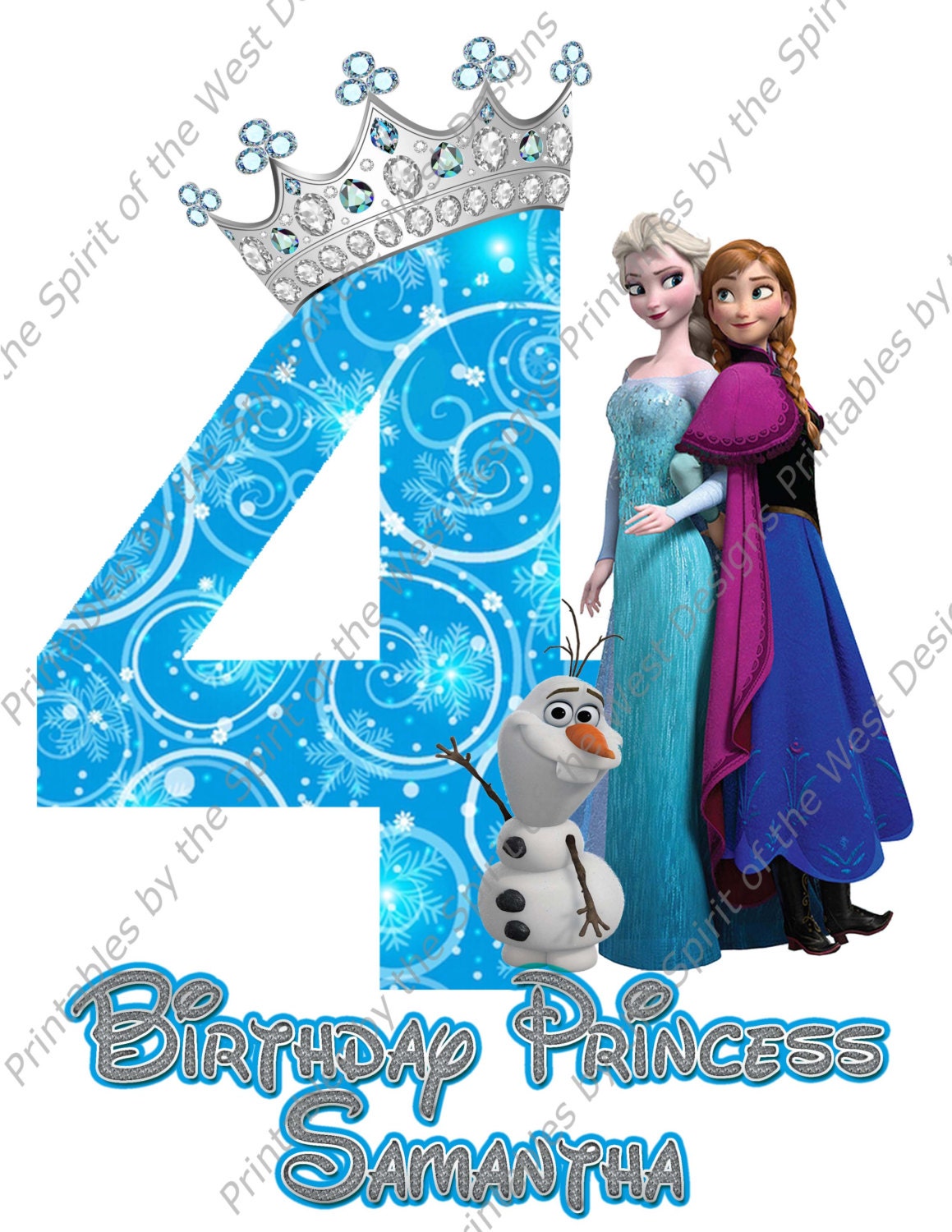 Download Custom Fourth Birthday Girl Frozen IMAGE Use as Iron On Clip