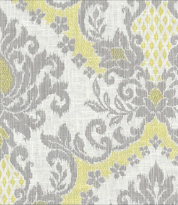 Items similar to Fabric By The Yard Grey and Yellow Fabric Damask