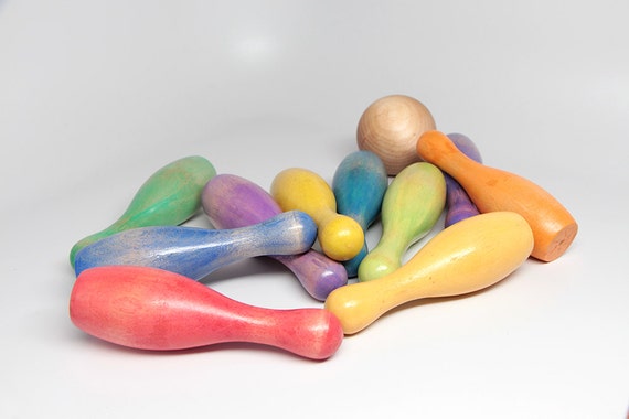 vintage wooden bowling set