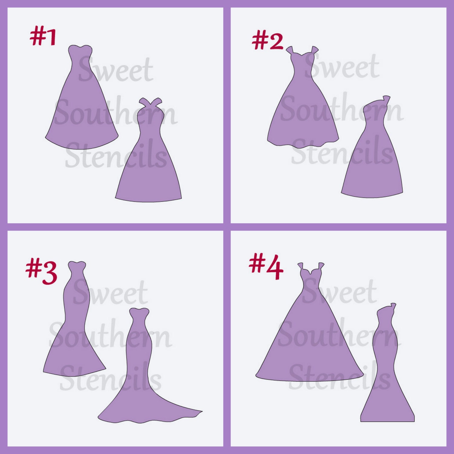 Wedding or Bridesmaid Dresses Stencils 4 separate stencils