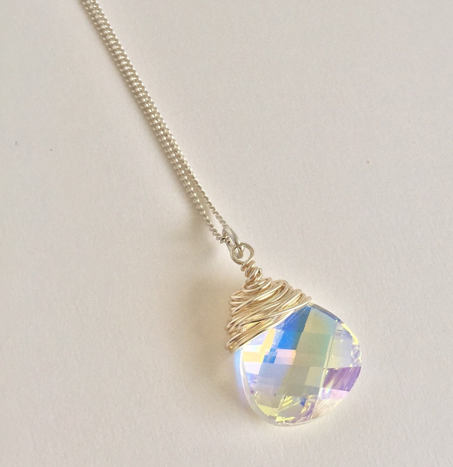 Crystal necklace crystal pendant wire wrapped necklace