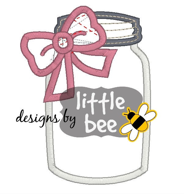 mason jar with bow embroidery applique design beautiful