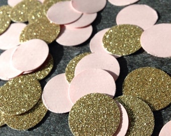 Gold Glitter & Pink Confetti ~ Bridal Shower ~ Baby Shower ~ Wedding ~ Anniversary ~ Birthday ~ Event ~ Party ~ 3/4 Inch Circle Confetti