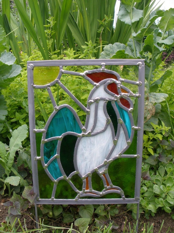 Stained Glass Garden Art panel Cockerel or Rooster Made to order