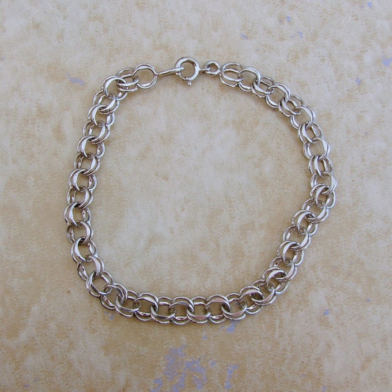 Long Sterling Silver Double Link Starter Charm Bracelet 8