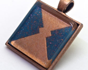 Time Keeps On Turnin' - Harry Potter's Hermione inspired copper and navy blue geometric colorblock pendant necklace