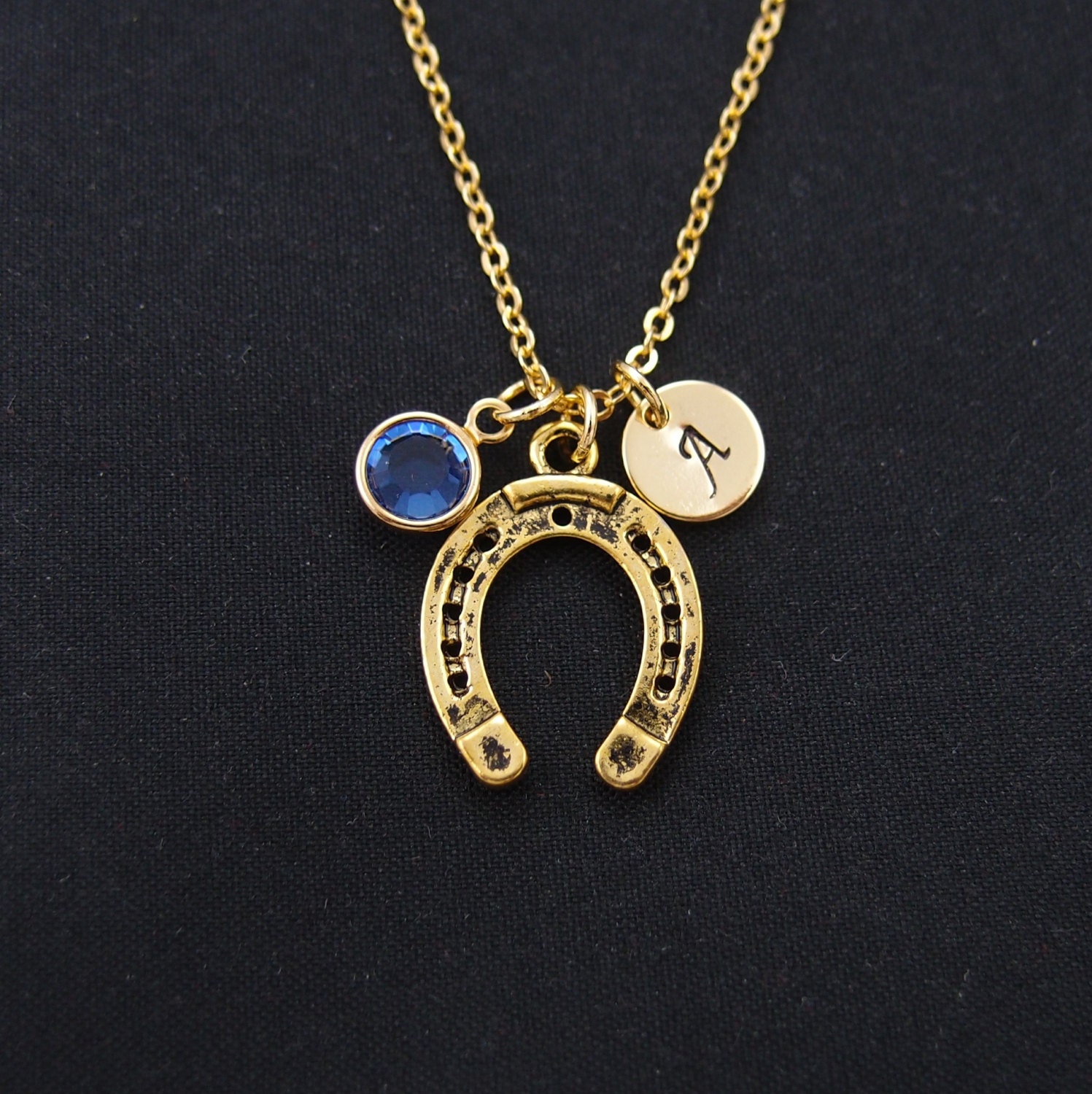 horseshoe necklace gold filled initial necklace birthstone