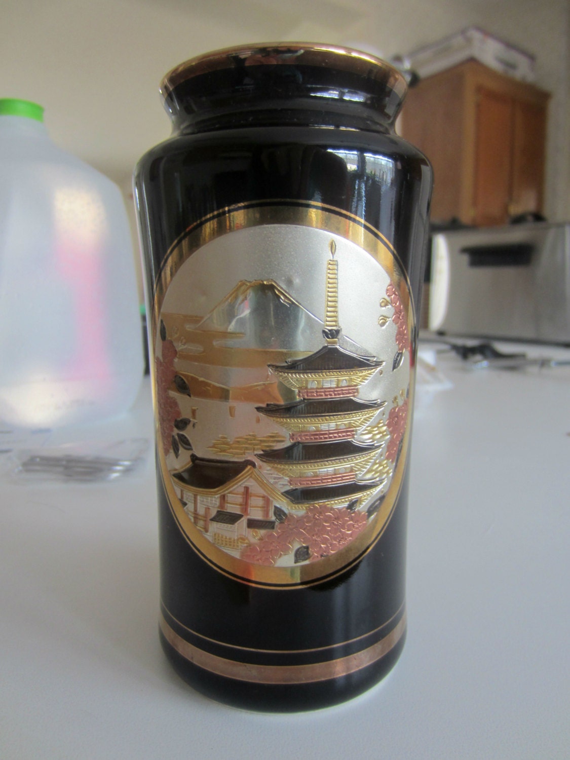 Handmade 6 Japanese Chokin Vase 24k Gold and Silver