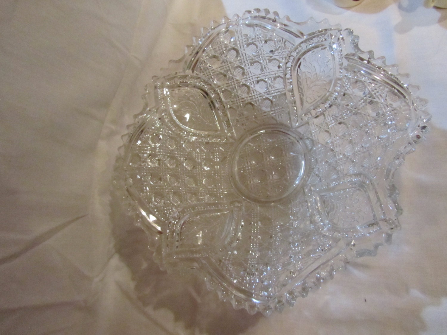 Vintage Cut Glass Serving Bowl with Scalloped Edges Haute Juice