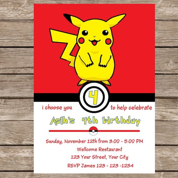 Items similar to Pokemon Pikachu Invitation - Pokemon Pikachu Invite ...