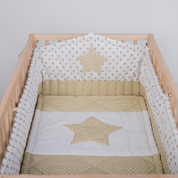 Items similar to Crib bumper and bed cover Beige Stars 