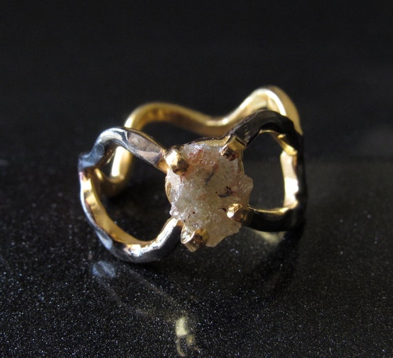 Gold  with Wedding Sterling Chip wedding Ring, Silver diamond band Ring gold chips  Diamond Band, Engagement