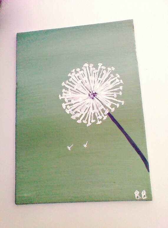 Original Dandelion Acrylic Painting Mint Green by CanvasOfThoughts