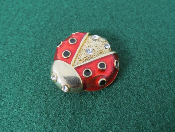 Vintage Ladybug Brooch With Rhinestones Retro Fashion 5589