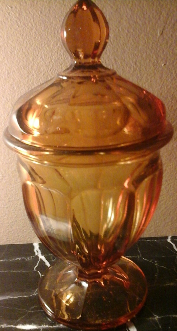 Vintage Amber Glass Candy Dish with lid