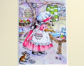 Henry the hedgehog's friend, mounted ACEO print from my watercolour painting.