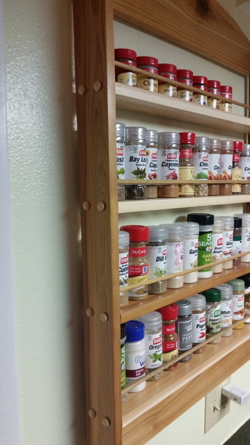 Spice Rack Wall Mount Cedar wood Vintage Look Decal Can be