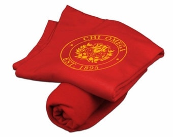 Chi Omega Red Sweatshirt Blanket - Light Gold Print