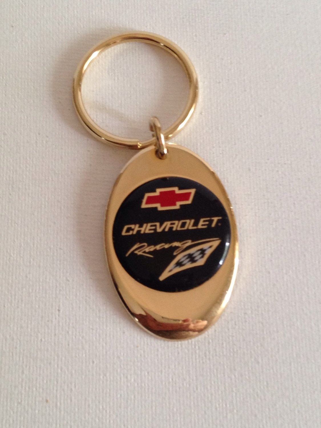 Chevrolet Racing Keychain Solid Brass Gold Plated Chevy Racing