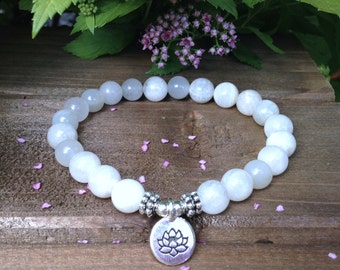 Moonstone Bracelet, Moonstone Jewelry, Yoga Mala Beads, Spiritual Healing Crystals, Awakening the Goddess-Emotional Balance-Feminine Energy