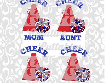 Cheer SVG Cheer Mom Dad Aunt Coach Pom poms for Silhouette or other craft cutters (.svg/.dxf/.eps)