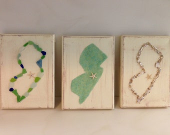 Jersey Shore Art, Jersey Shore, New Jersey Art, Coastal decor, Beach decor, State Art, Seaglass Jersey, Seashell Jersey Art