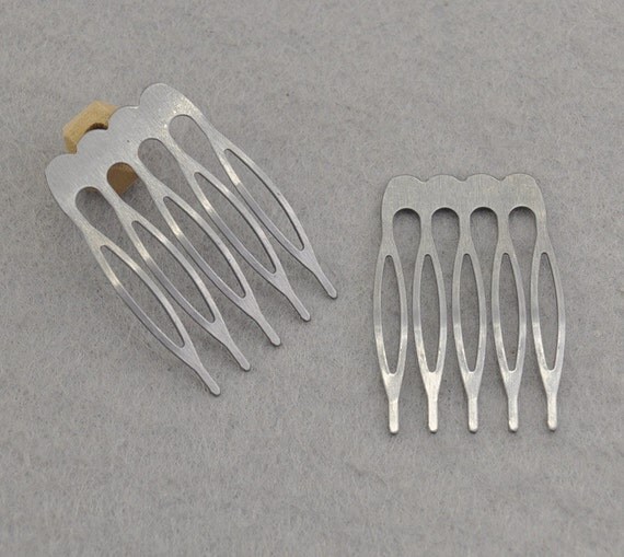 Silver Gray Metal Comb 50pcs Metal Hair Combs 5 teeth 26x40mm