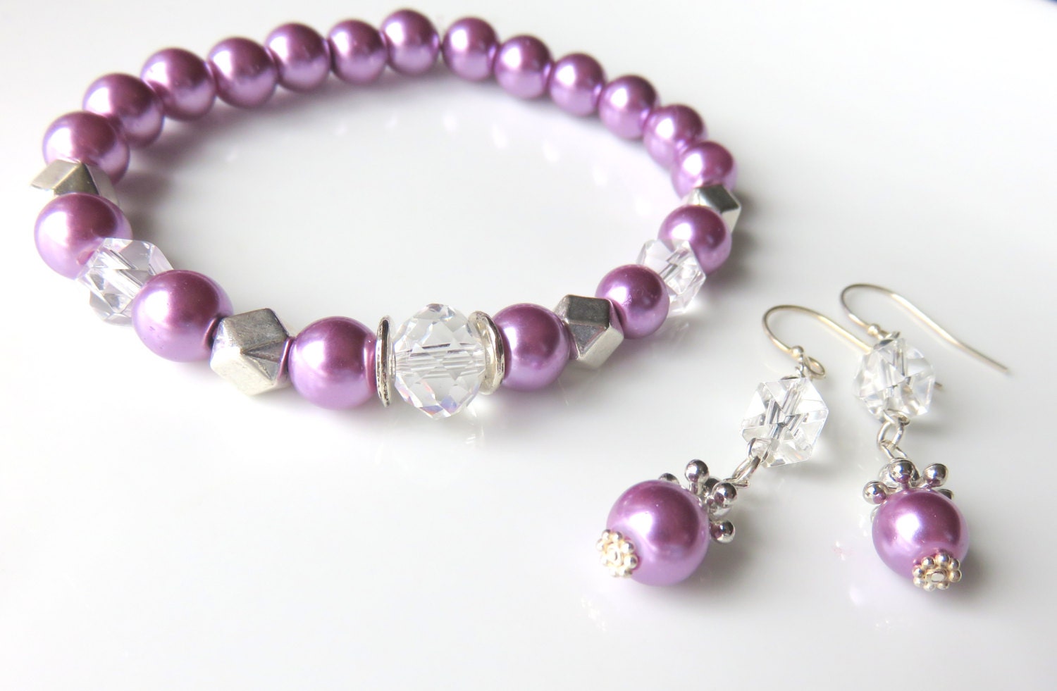Bridesmaid Jewelry Set Purple Lilac Glass by JemsbyJBWeddings
