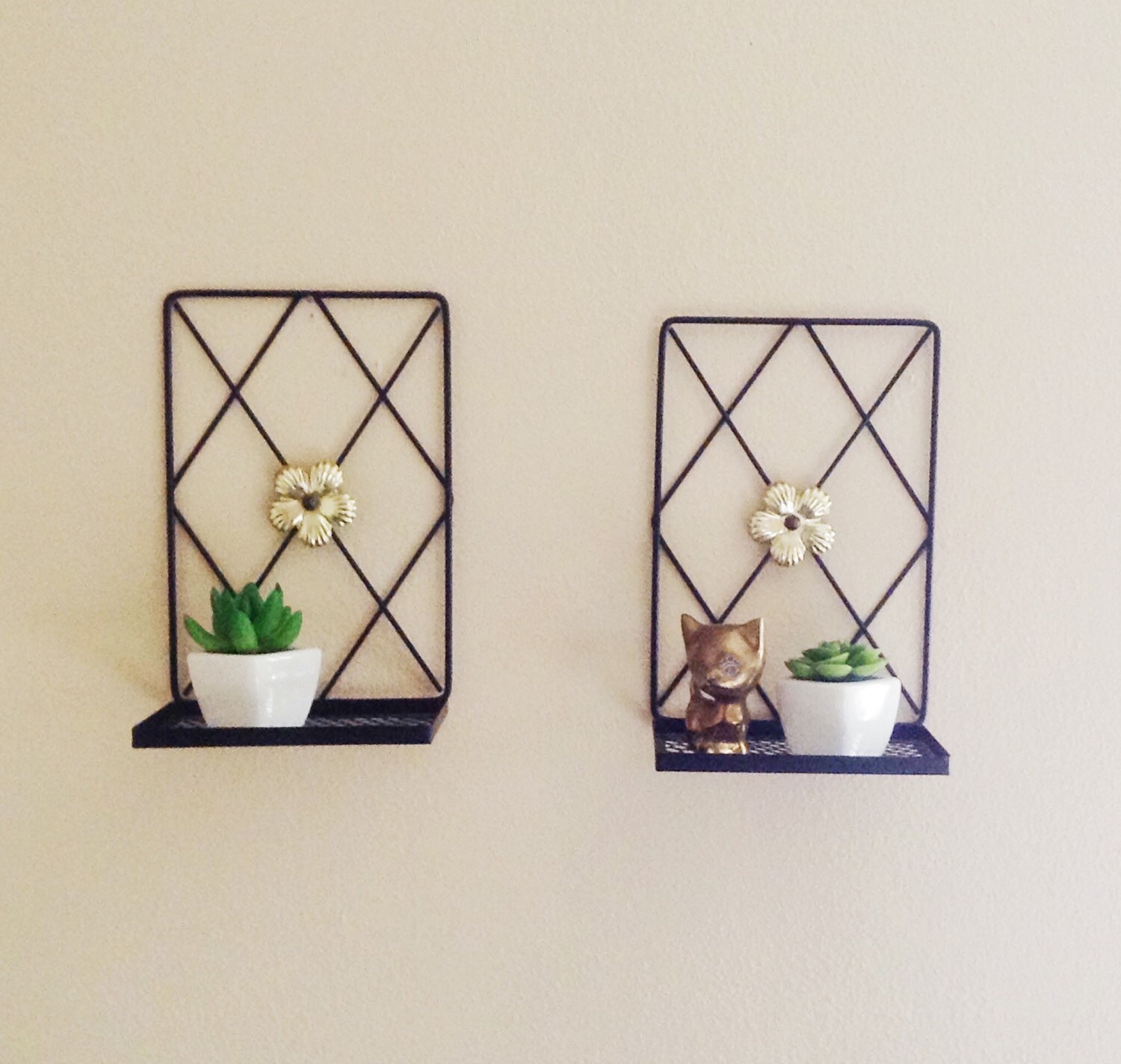 Mid Century Black Wire Hanging Shelves