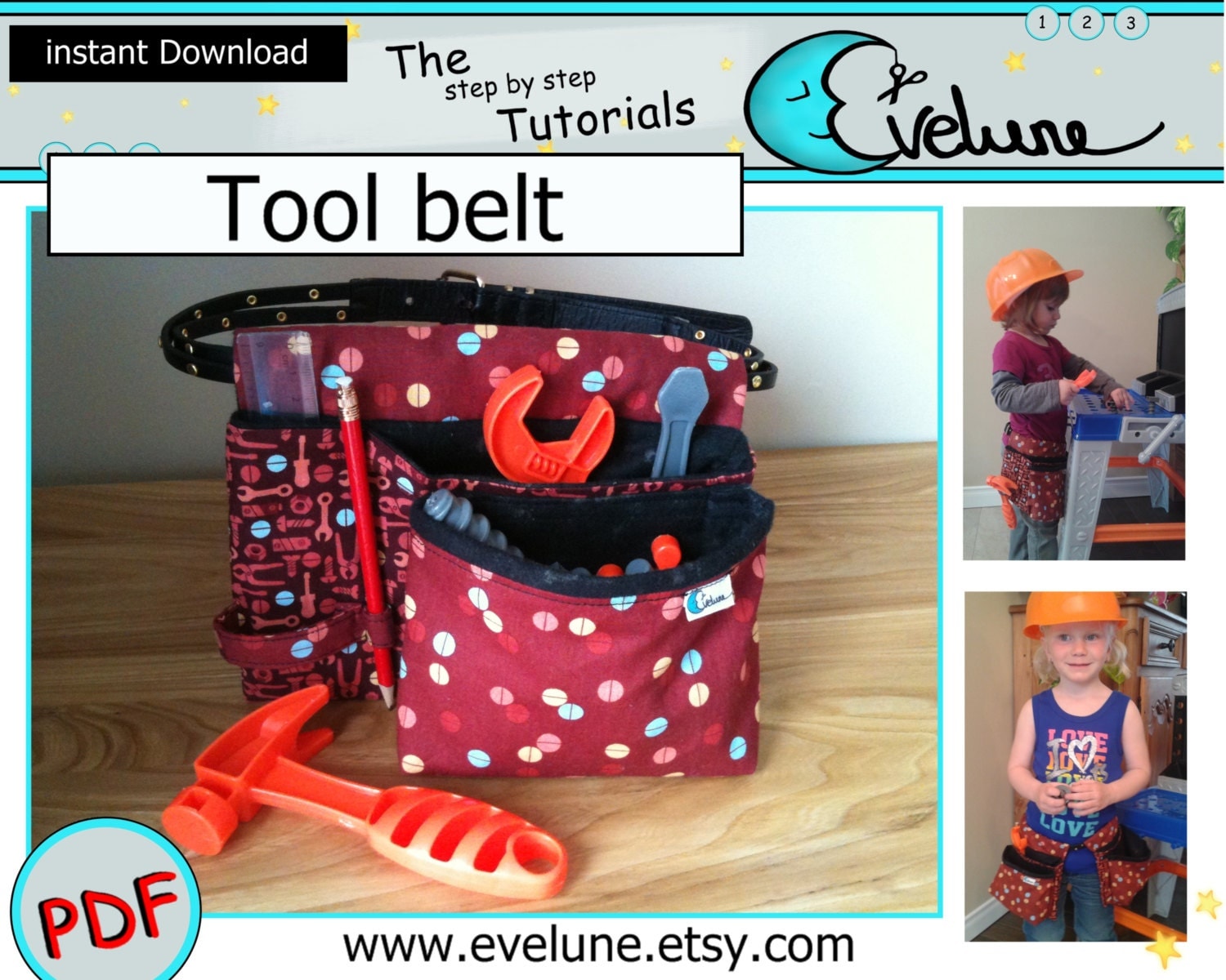 Tool belt for kids sewing pattern / Carpenter pouch