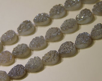 Champagne Titanium Druzy Agate Teardrop Beads Pendants, Drusy Agate Quartz Nugget Beads, Shinning Face Gems Stone Beads, Middle Grilled Bead