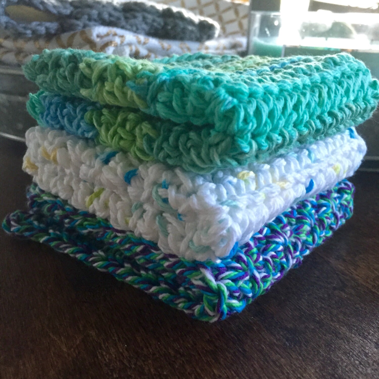 OCEAN 3 pack 100 cotton Yarn Dish Cloths by SunnyChicHome on Etsy